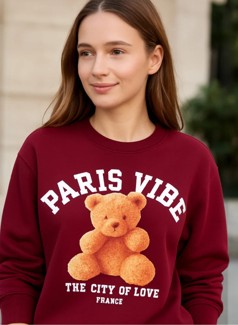 Victor And Jane  Paris Vibe Graphic Sweatshirt – 100% Cotton Fleece | Puff Print | for Women | Best Price UAE