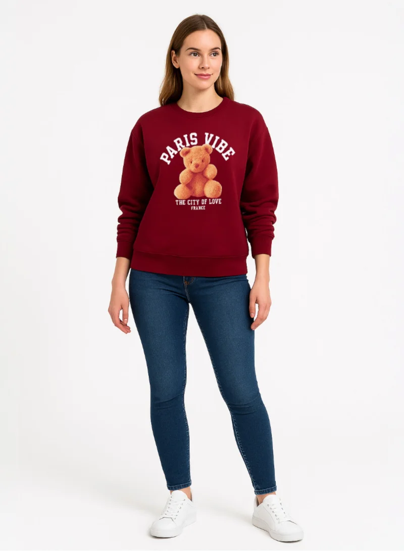 Victor And Jane  Paris Vibe Graphic Sweatshirt – 100% Cotton Fleece | Puff Print | for Women | Best Price UAE