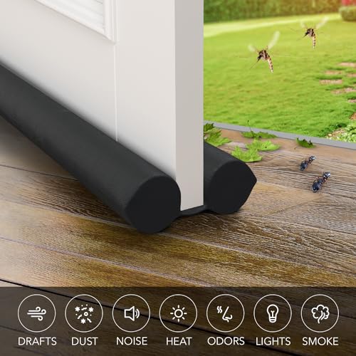 Everlasting Comfort سدادة باب مزدوجة دائمة الراحة لمنع تسرب الهواء من أسفل الأبواب - تركيب سريع، تحافظ على الحرارة داخلًا والهواء البارد خارجًا - شريط رغوي عازل للصوت، مانع للضوضاء للداخل - يناسب 30"-36" عرض - Image 5