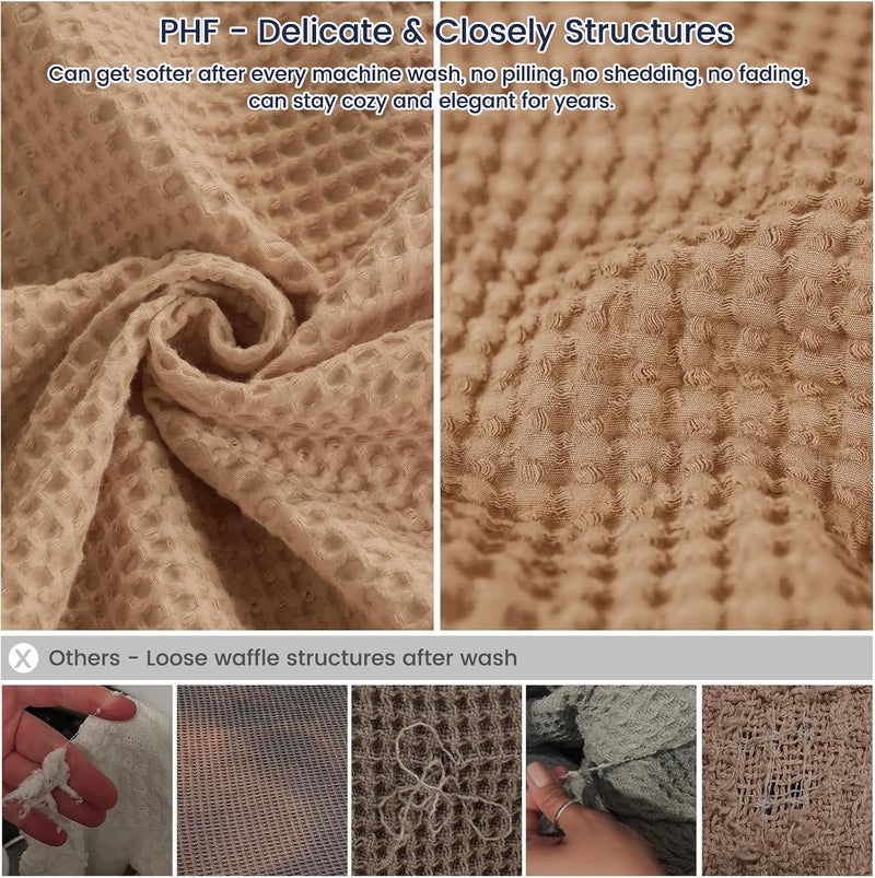 PHF 100% Cotton Waffle Weave Throw Blanket 50" x 60"-Lightweight Washed Soft Breathable Blanket for Adults and Kids-Great Blanket Layer for Couch Bed Sofa-Elegant Home Decoration-Standstone - Image 4