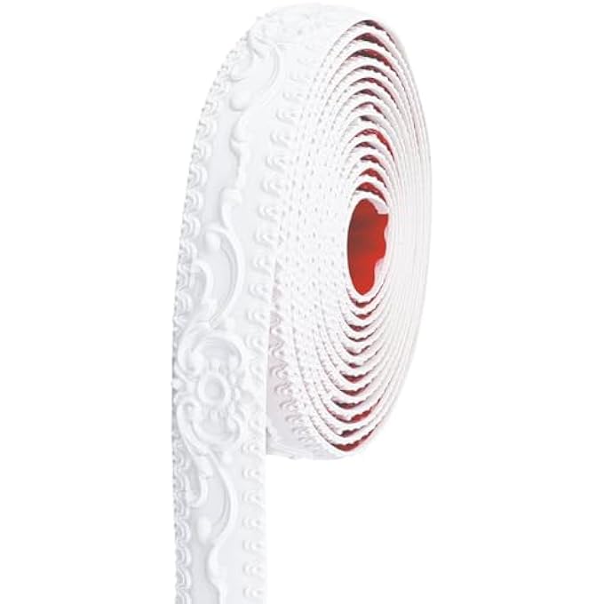 CARVED FLOWER PEEL AND STICK MOLDING TRIM SELF ADHESIVE FLEXIBLE CROWN ING 3D STRIP FOR TILE WALL PANELS PICTURE MIRROR FRAME BORDER EDGE CORNER CEILING WALLPAPER DECOR WHITE 16.4FT/5M - Image 2