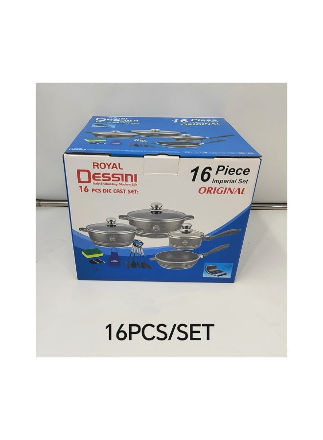 DESSINI 16-Piece Granite Non-Stick Cookware Set | Induction & Gas Stove Compatible Pots & Pans with Utensils - Durable, Easy to Clean,granite cookware、non stick pots and pans、induction compatible cookware, Complete Kitchen Set for Family Cooking, Pans with Lids + Kitchen Utensils - Perfect for Home Cooking & Gifting, Works on All Stoves - Image 1