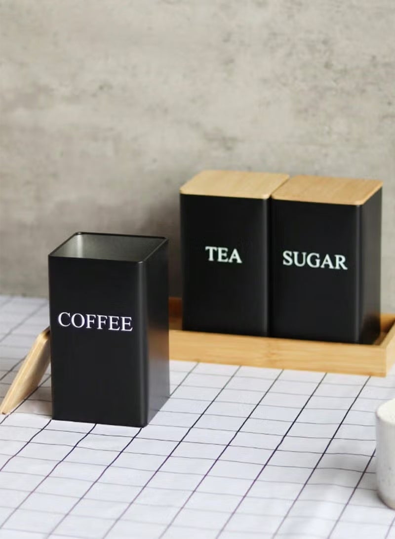 1set Coffee Storage Can Tea Snacks Coffee Bean Storage Can Bamboo Lid Iron Art Display Square Can - Image 5