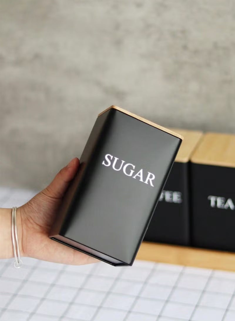 1set Coffee Storage Can Tea Snacks Coffee Bean Storage Can Bamboo Lid Iron Art Display Square Can - Image 2