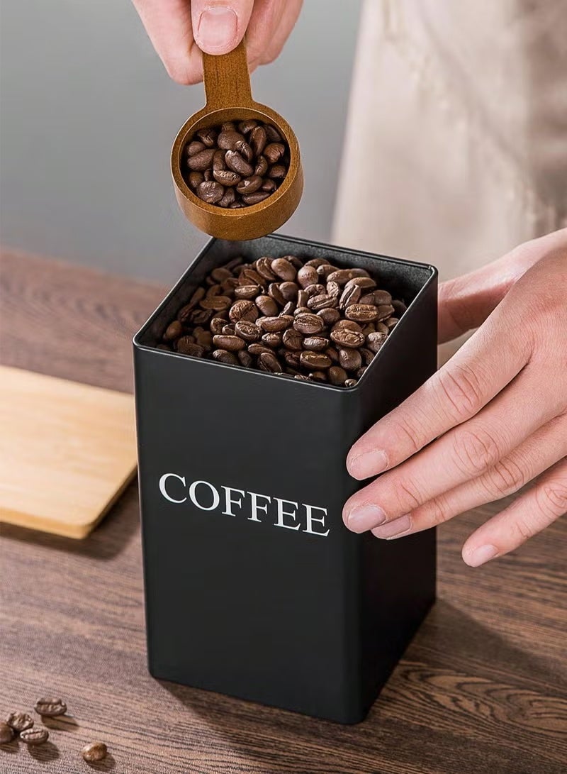 1set Coffee Storage Can Tea Snacks Coffee Bean Storage Can Bamboo Lid Iron Art Display Square Can - Image 3