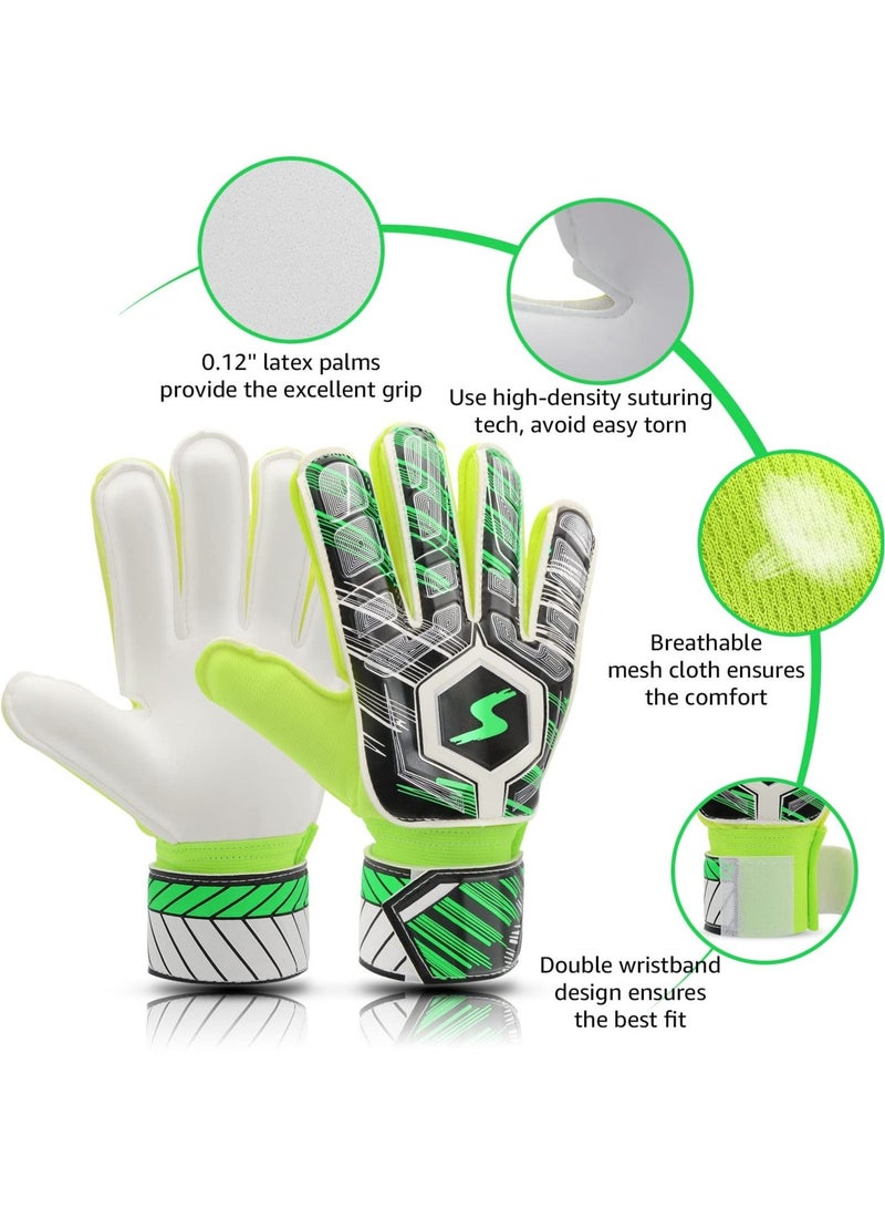 KASTWAVE Children Football Gloves, 9# Kids Youth Football Soccer Goalkeeper Goalie Training Gloves Gear with Strong Grips Palms, Soccer Goalie Goalkeeper Gloves for Kids Boys Children (Green) - Image 4