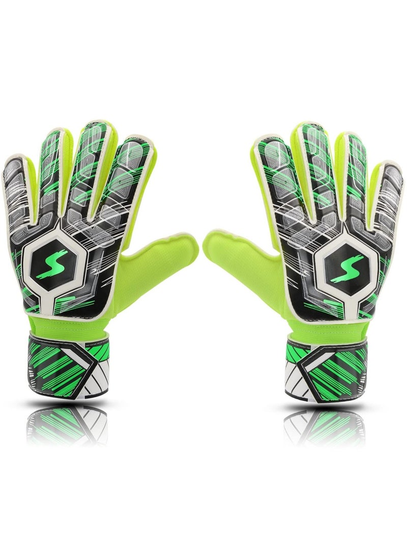 KASTWAVE Children Football Gloves, 9# Kids Youth Football Soccer Goalkeeper Goalie Training Gloves Gear with Strong Grips Palms, Soccer Goalie Goalkeeper Gloves for Kids Boys Children (Green) - Image 2