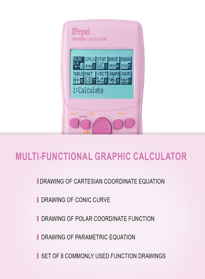 iPepul Graphing Calculator, IPepul Scientific Calculators 10 Modes (Complex, Statistics, Base-N, Equation, Table, Matrix, Vector, Graphic, G-Solve...),Ideal for School Supplies（Pink） - Image 5