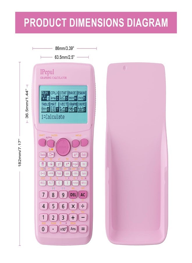 iPepul Graphing Calculator, IPepul Scientific Calculators 10 Modes (Complex, Statistics, Base-N, Equation, Table, Matrix, Vector, Graphic, G-Solve...),Ideal for School Supplies（Pink） - Image 2