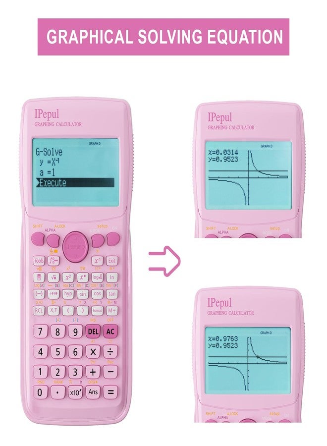 iPepul Graphing Calculator, IPepul Scientific Calculators 10 Modes (Complex, Statistics, Base-N, Equation, Table, Matrix, Vector, Graphic, G-Solve...),Ideal for School Supplies（Pink） - Image 3