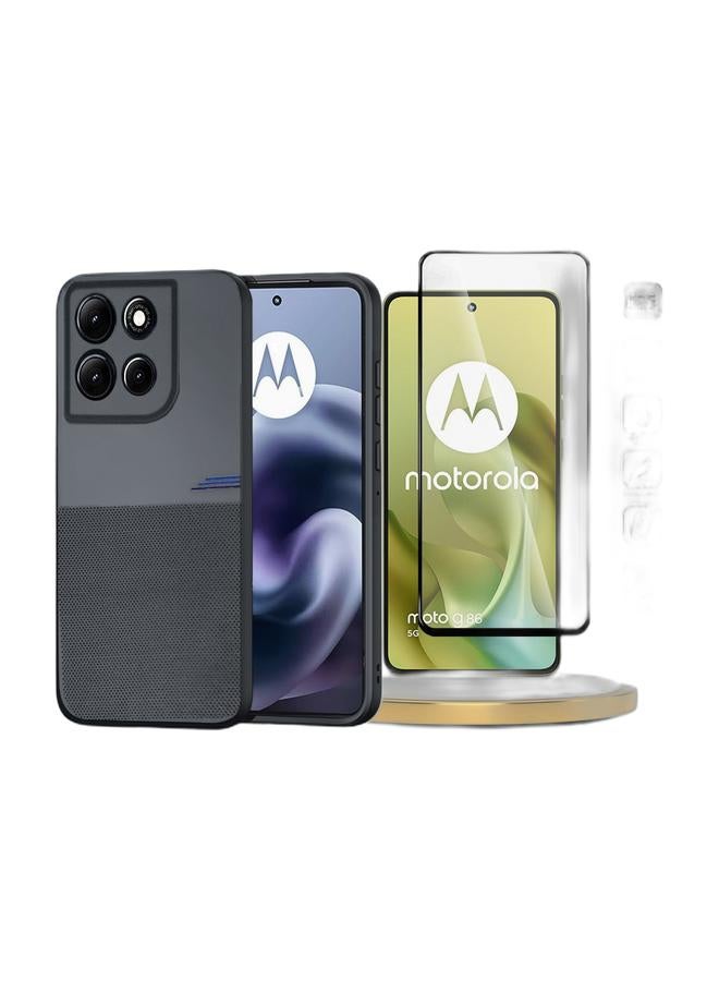 Wtech Motorola Moto G86 Power 5G 2025 Fashion TPU Soft Silicone Sides Texture Case Cover - Black & Motorola Moto G86 5G 2025 / Motorola Moto G86 Power 5G 2025 Premium E2E Series Full Glue Full Cover Tempered Glass Screen Protector (MSGECN) - Clear/Black Bundle - Image 1