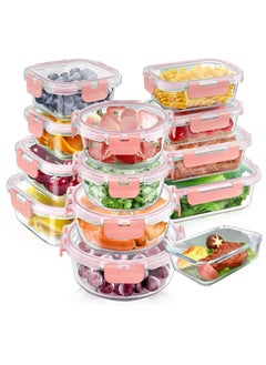 TYCOM Glass Meal Prep Containers 12 Pcs Mixed Glass Food Storage Containers with Lids Glass Lunch Box Portion Control Airtight Glass Bento Box Lunch Containers 12 Pieces Pink. 