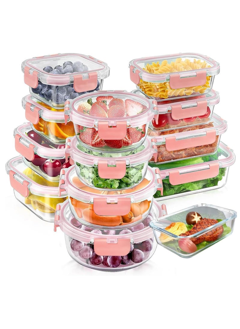 TYCOM Glass Meal Prep Containers 12 Pcs Mixed Glass Food Storage Containers with Lids Glass Lunch Box Portion Control Airtight Glass Bento Box Lunch Containers 12 Pieces Pink. 