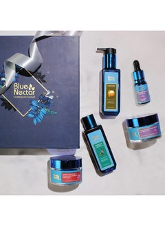 Blue Nectar Bestsellers Gift Set For Women & Men Kumkumadi Face Serum Anti Aging Cream Hair Oil Face Wash & Scrub Gift Box For Birthday Anniversary & Special Occasions For All Skin Types  - Image 1