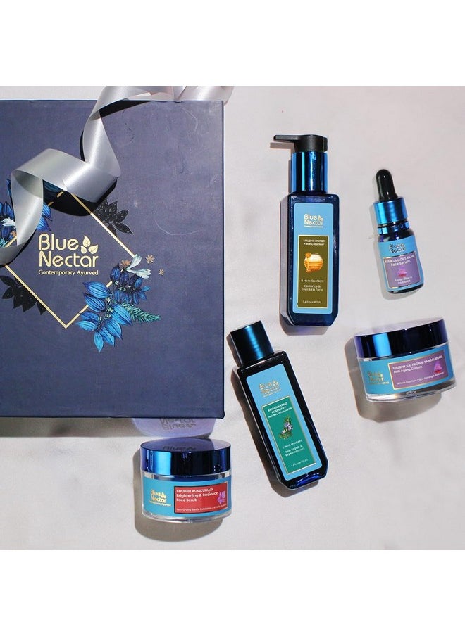 Blue Nectar Bestsellers Gift Set For Women & Men Kumkumadi Face Serum Anti Aging Cream Hair Oil Face Wash & Scrub Gift Box For Birthday Anniversary & Special Occasions For All Skin Types  - Image 1