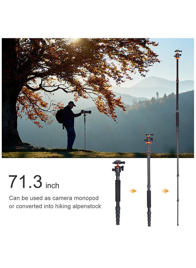 K&F Concept - K&F CONCEPT  67.7in Foldable Tripod Camera Stand with Ball Head 10kg/22lbs Load Capacity Aluminum Alloy Portable Tripod Stand Detachable Lightweight Tripod for Various Cameras - Image 1