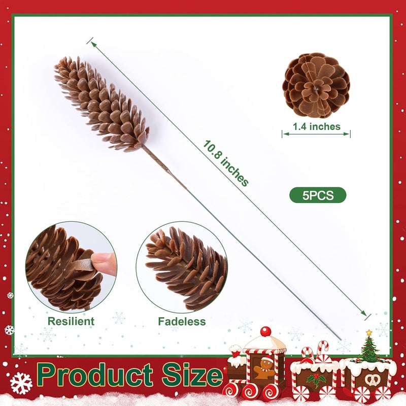 HyeFlora 19 Inch Christmas Norfolk Pine Stems, 12PCS Real Touch Faux Cedar Pine with 5PCS Big Pine Cones Branches, Artificial DIY Greenery Stems Plastic Picks for Vase Indoor Outdoor Home Garden Décor - Image 4