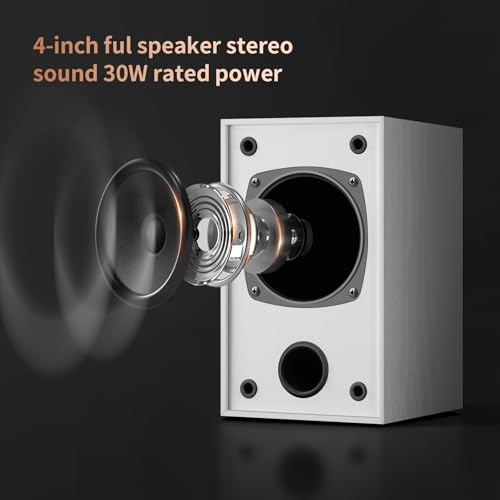 Elimavi Passive Bookshelf Speakers for Home Theater Surround Sound, Satellite Stereo Speakers with Classic Wood Grain for Record Player/Computer/TV, Wall Mountable, Cable Included, White - Image 3