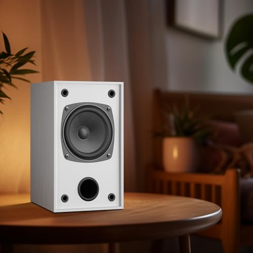 Elimavi Passive Bookshelf Speakers for Home Theater Surround Sound, Satellite Stereo Speakers with Classic Wood Grain for Record Player/Computer/TV, Wall Mountable, Cable Included, White - Image 5