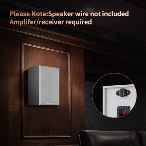 Elimavi Passive Bookshelf Speakers for Home Theater Surround Sound, Satellite Stereo Speakers with Classic Wood Grain for Record Player/Computer/TV, Wall Mountable, Cable Included, White - Image 4