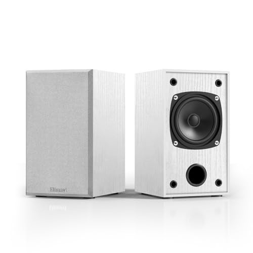 Elimavi Passive Bookshelf Speakers for Home Theater Surround Sound, Satellite Stereo Speakers with Classic Wood Grain for Record Player/Computer/TV, Wall Mountable, Cable Included, White - Image 1