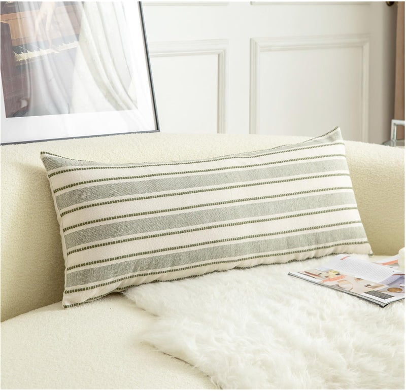 Cethom Decorative Boho Lumbar Pillow Covers, Modern Farmhouse Couch Pillowcase, 14 x 36 Long Accent Body Throw Pillow Covers, Sofa Bed Living Room Decor Cushion Case, Olive Green, Pack of 1 - Image 1