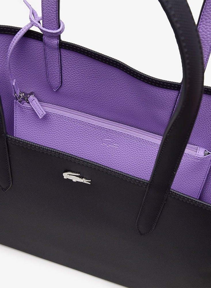 لاكوست حقيبة يد نسائية مزدوجة الوجهين ذات نغمتين كبيرة السعة، أنيقة متعددة الوظائف، أرجوانية وأسود - Image 3