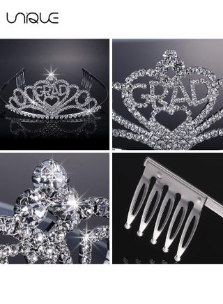 2Pcs Graduation Party Supplies Kits, Glittered Metal Graduation Princess Grad Crown Tiara and Graduated Sash Present for Graduation Party Decorations Grad Decor Favors (Black) - view 4
