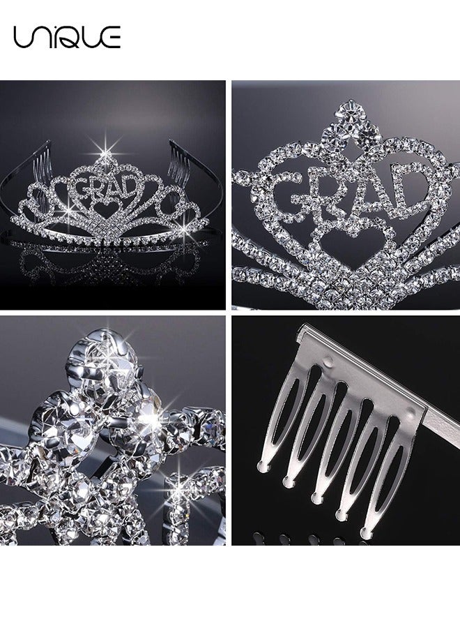 Unique 2Pcs Graduation Party Supplies Kits, Glittered Metal Graduation Princess Grad Crown Tiara and Graduated Sash Present for Graduation Party Decorations Grad Decor Favors (Black)  - Image 4