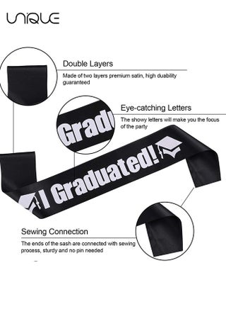 2Pcs Graduation Party Supplies Kits, Glittered Metal Graduation Princess Grad Crown Tiara and Graduated Sash Present for Graduation Party Decorations Grad Decor Favors (Black) - view 3