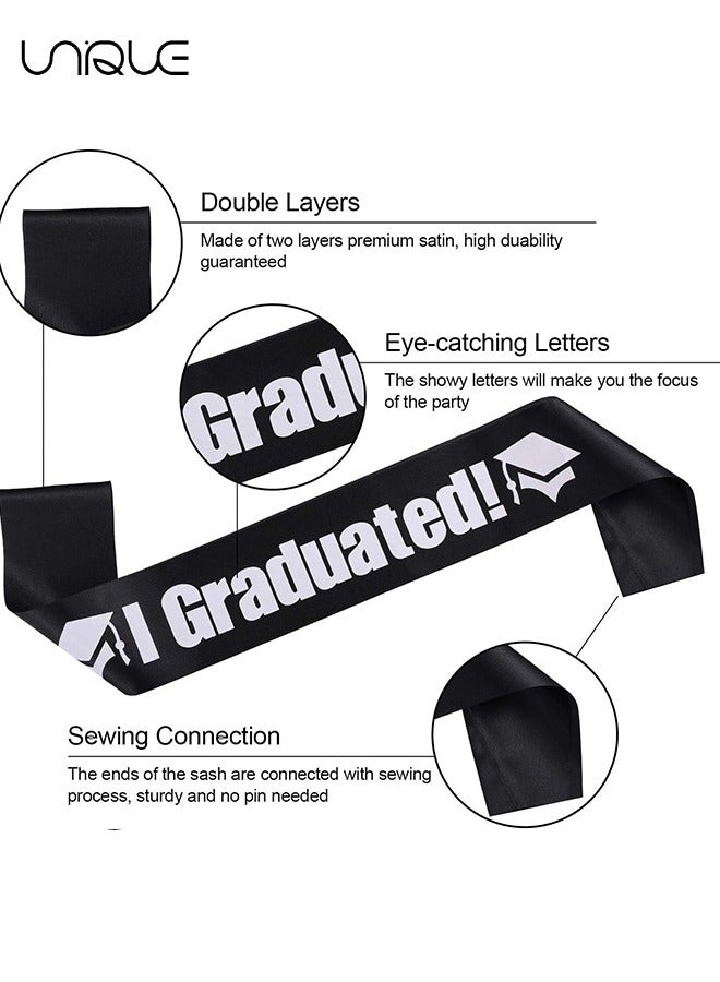 Unique 2Pcs Graduation Party Supplies Kits, Glittered Metal Graduation Princess Grad Crown Tiara and Graduated Sash Present for Graduation Party Decorations Grad Decor Favors (Black)  - Image 3