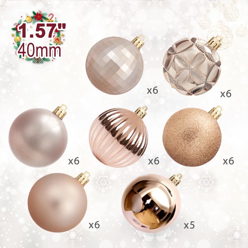 Luxtea 41ct Small Christmas Balls Shatterproof Hanging Decorations Set for Xmas Tree Garland Ornaments (1.57''/40mm Champagne) - Image 2