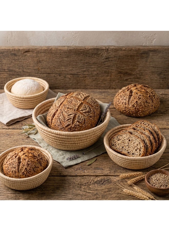 athar 2-Piece18cm & 21cm Bread Proofing Basket Set | Natural Rattan Banneton Baskets for Sourdough Bread Baking | Round Dough Rising Basket | Artisan Bread Baking Kit - Image 3