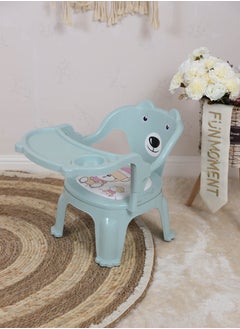 FUN MOMENT Plastic children's chair with a food stand with a designated place for cups decorated with cute drawings for kids-Tiffany color  - Image 1