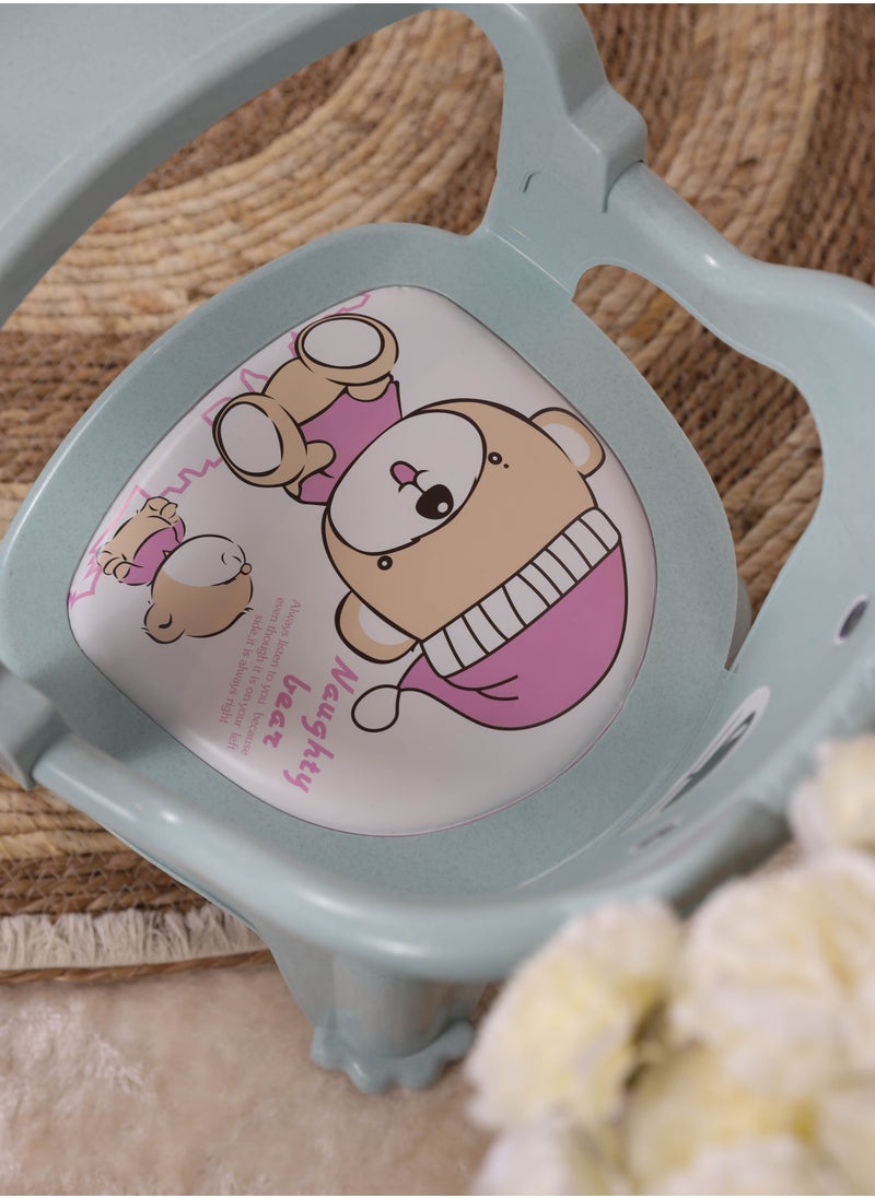 FUN MOMENT Plastic children's chair with a food stand with a designated place for cups decorated with cute drawings for kids-Tiffany color  - Image 3