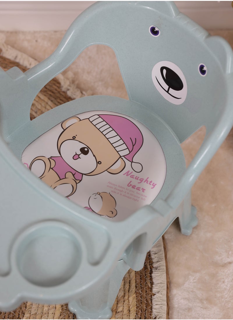 FUN MOMENT Plastic children's chair with a food stand with a designated place for cups decorated with cute drawings for kids-Tiffany color  - Image 2