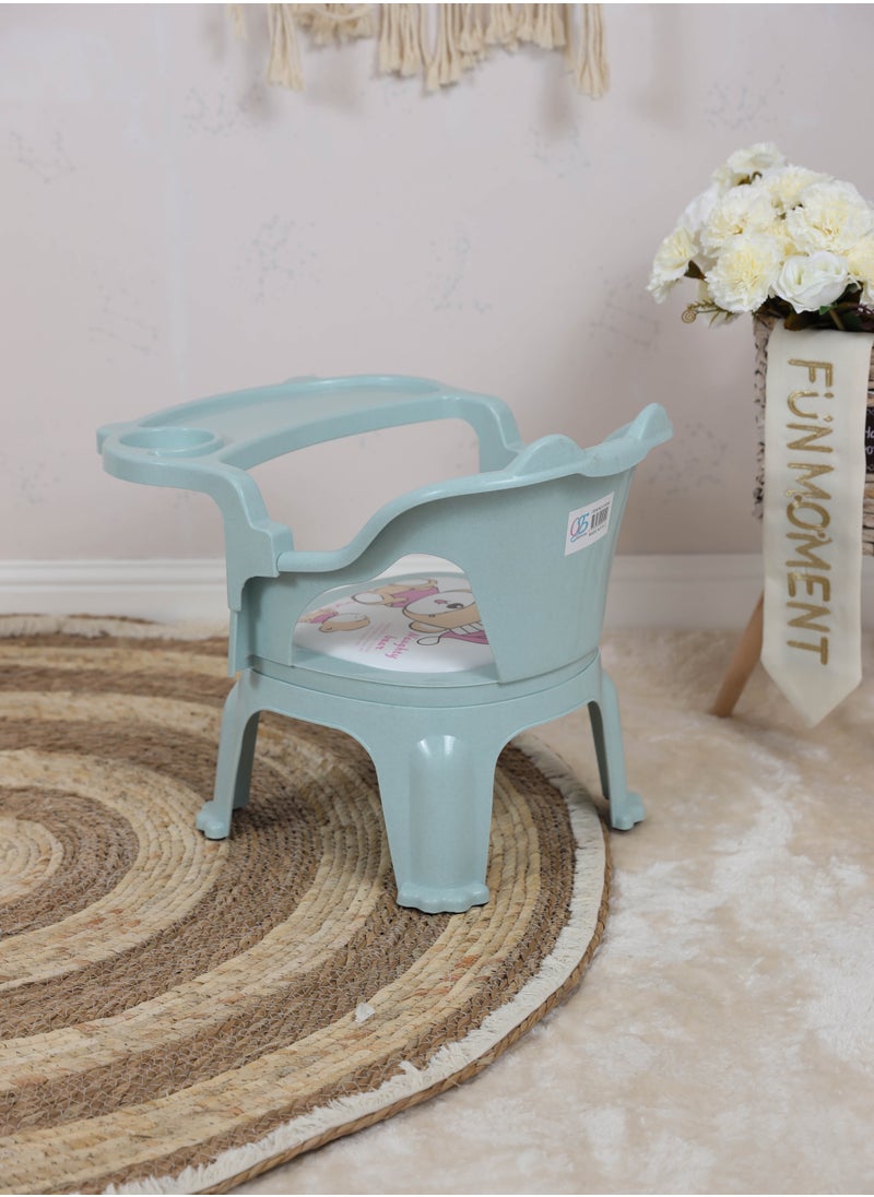 FUN MOMENT Plastic children's chair with a food stand with a designated place for cups decorated with cute drawings for kids-Tiffany color  - Image 5