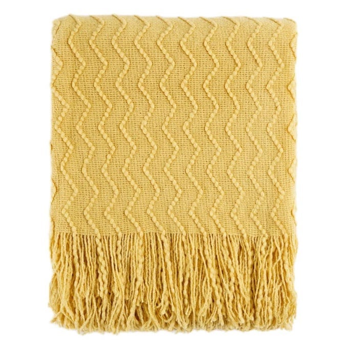 YELLOW THROW BLANKET FOR COUCH TEXTURED SOFT GOLD THROW BLANKETS DECORATIVE KNITTED MUSTARD BLANKET FOR SOFA BED LIVING ROOM 50X60