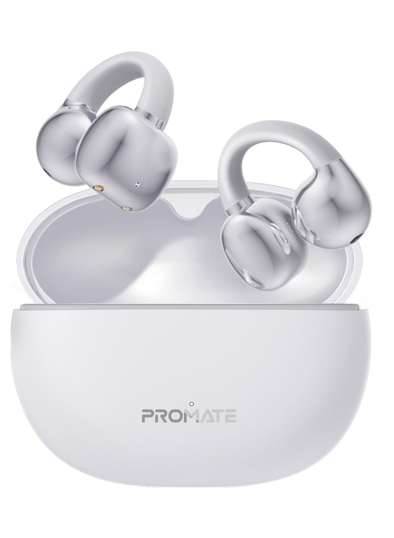 بروميت Promate True Wireless Earbuds with OWS Technology, Touch Control, Ergonomic Open-Ear Clip Design, 28-Hour Playtime, 500mAh Charging Case, IPX4 Water-Resistance White - Image 1