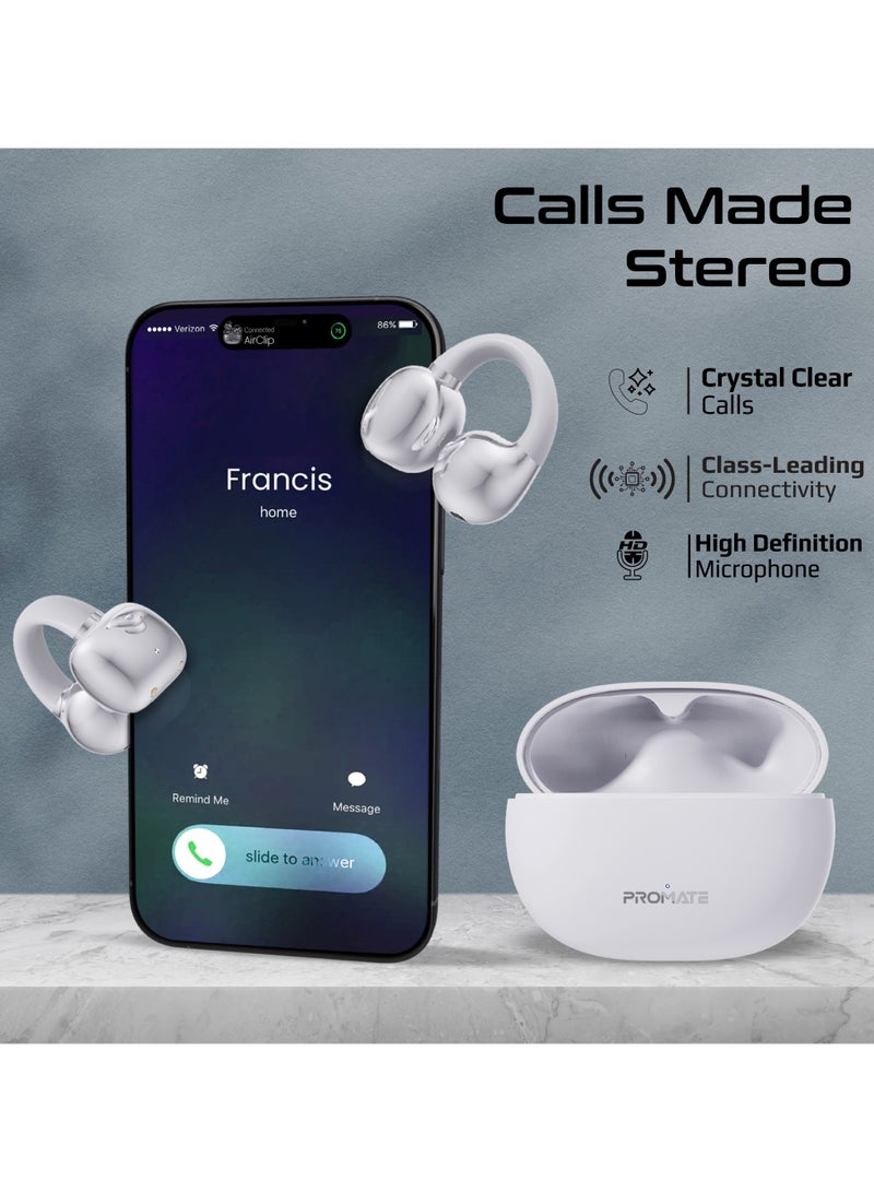 بروميت Promate True Wireless Earbuds with OWS Technology, Touch Control, Ergonomic Open-Ear Clip Design, 28-Hour Playtime, 500mAh Charging Case, IPX4 Water-Resistance White - Image 4