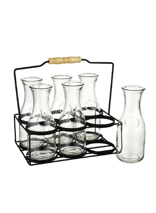 Bien Servi 7-Piece Drinking set Glass jar With Carrying Stand Clear And Black 27.3 X 18.3 X 27 Cm 3215A
