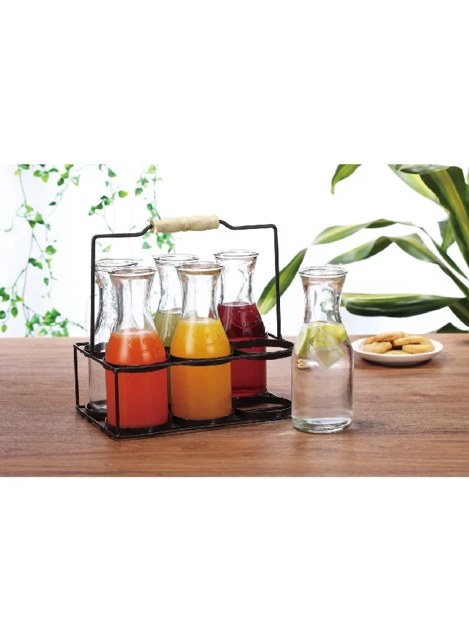 Bien Servi 7-Piece Drinking set Glass jar With Carrying Stand Clear And Black 27.3 X 18.3 X 27 Cm 3215A