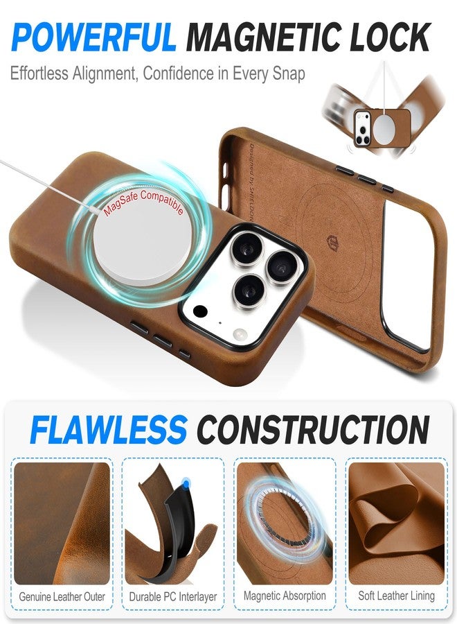 SHIELDON Case for iPhone 17 Pro 6.3-inch, Crazy Horse Leather, Magnetic Wireless Charging, Slim Fit, Non-Slip, Anti-Scratch, Metal Buttons, Shockproof Phone Cover - Brown - Image 5