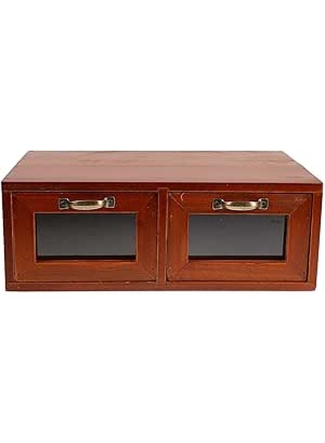 Wood Monitor Stand Riser With Dual Acrylic Drawers Desktop Storage Organizer For Office And Home - Image 1