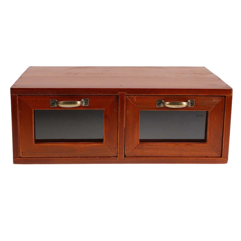 Wood Monitor Stand Riser With Dual Acrylic Drawers Desktop Storage Organizer For Office And Home - Image 2
