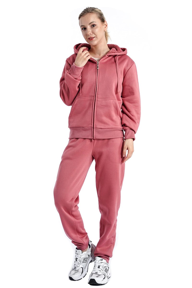 Facitisu Track Suits for Women Set Sherpa lined Casual 2 Piece Outfits Sweatsuit - Image 1