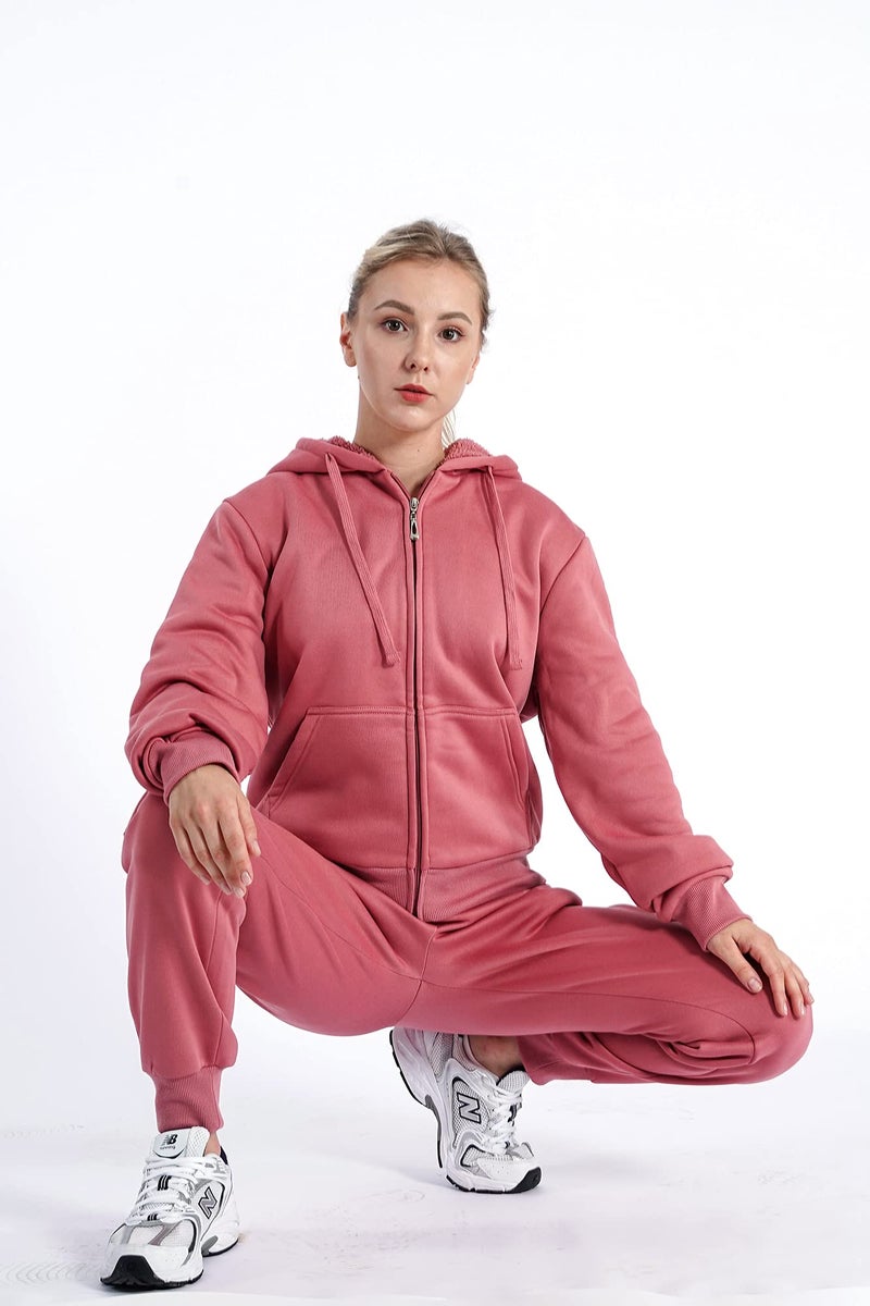 Facitisu Track Suits for Women Set Sherpa lined Casual 2 Piece Outfits Sweatsuit - Image 5