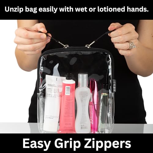 BORSALI TSA Approved Toiletry Bag - Clear Quart Size for 3-1-1 Carry On Travel - Makeup Organizer Cosmetic Pouch with Zipper - Travel Accessories - 2 Pack - Image 5