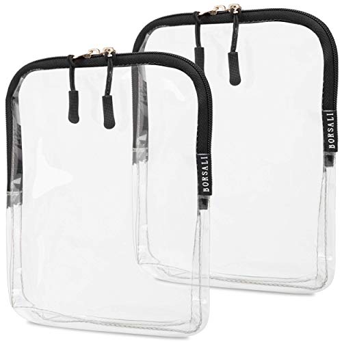 BORSALI TSA Approved Toiletry Bag - Clear Quart Size for 3-1-1 Carry On Travel - Makeup Organizer Cosmetic Pouch with Zipper - Travel Accessories - 2 Pack - Image 1