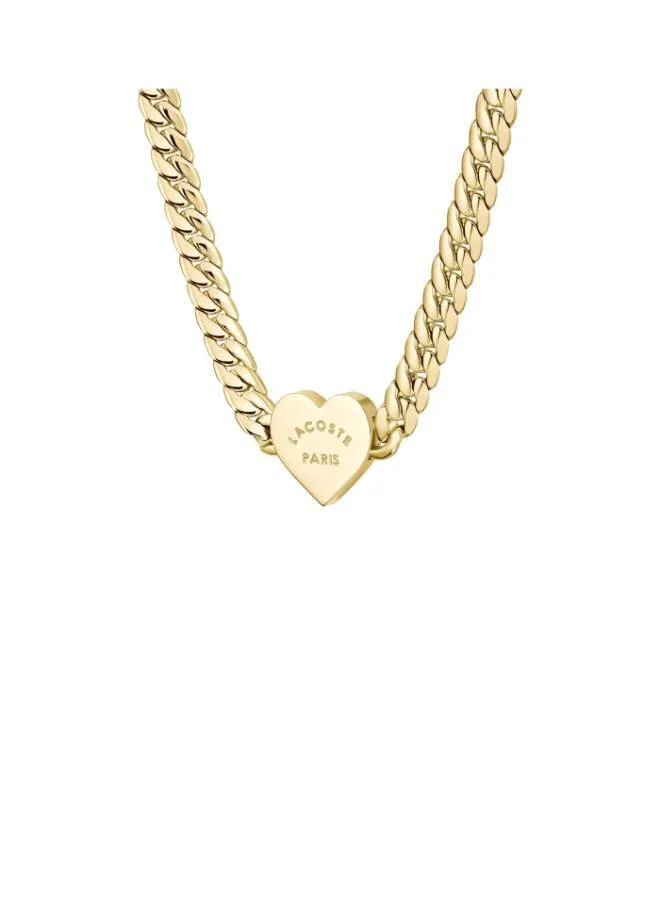 LACOSTE Love My Croc Collection Chain Necklace For Women In Yellow Gold With A Heart Charm - 2040462